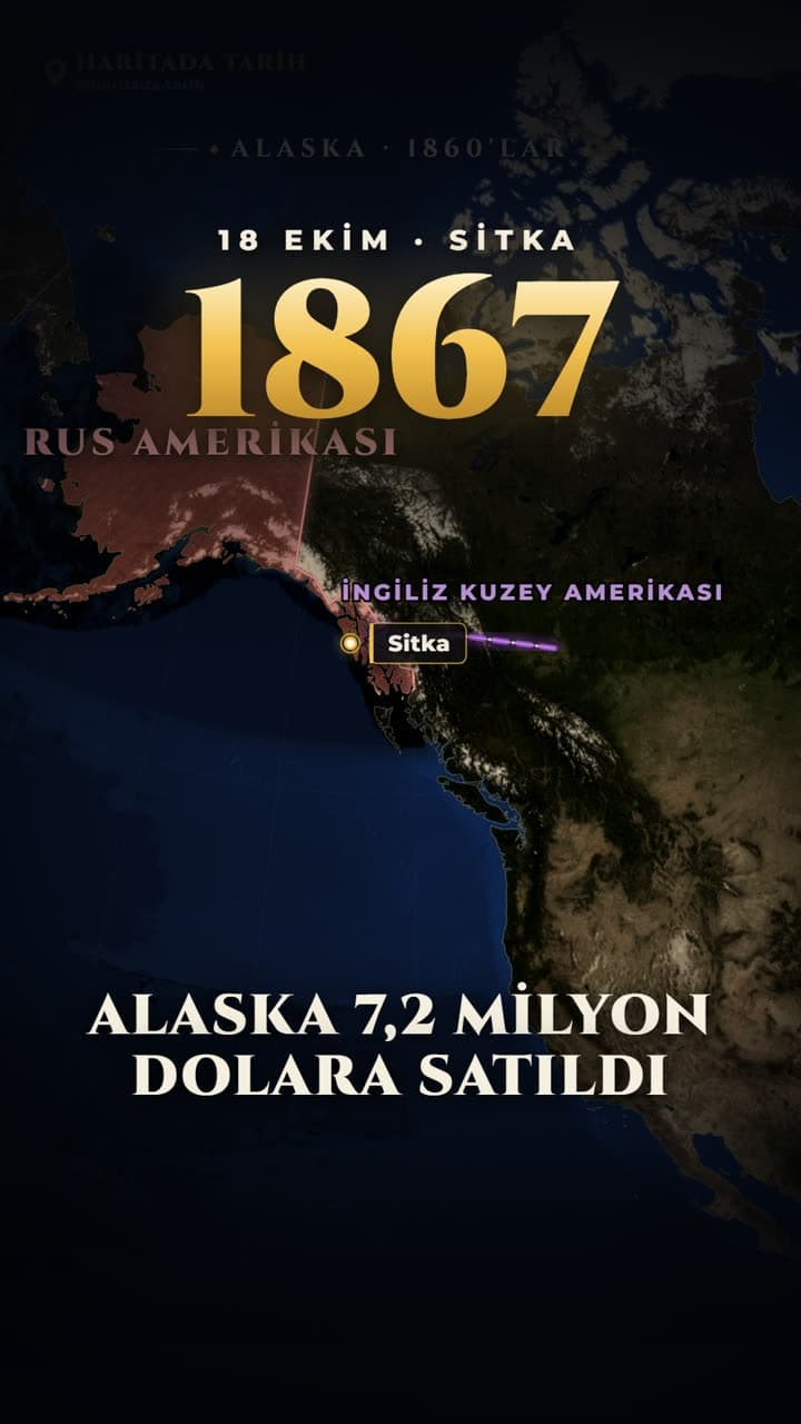 Rusya Alaska'yı 1867'de neden 7,2 milyon dolara sattı. Motif · @haritada.tarih ile üretilen videodan bir kare.