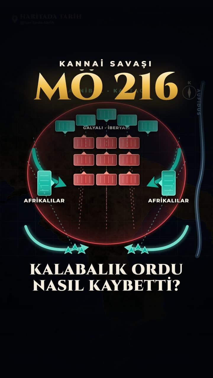 Cannae Muharebesi: Hannibal daha kalabalık Roma ordusunu nasıl kuşattı. Motif · @haritada.tarih ile üretilen videodan bir kare.