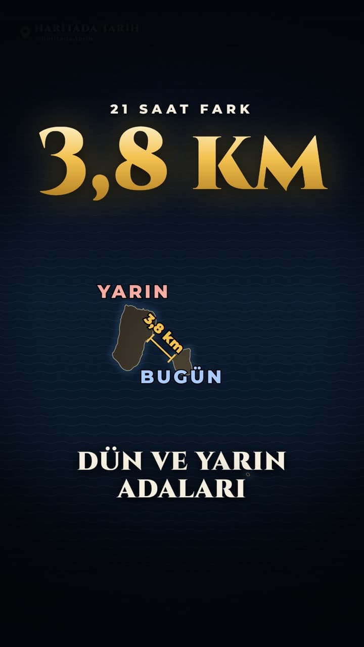 Aralarında 3,8 kilometre olan iki ada neden farklı günlerde yaşıyor. Motif · @haritada.tarih ile üretilen videodan bir kare.