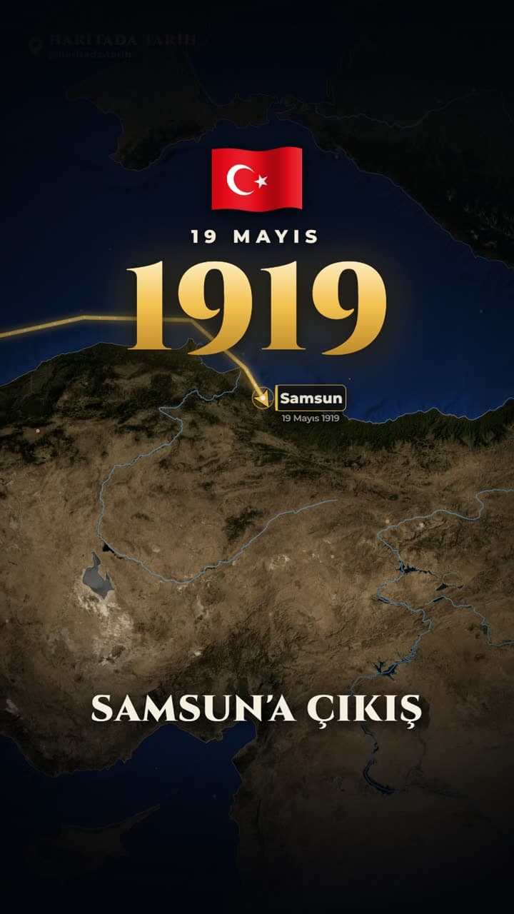 19 Mayıs 1919: Bandırma Vapuru'nun İstanbul'dan Samsun'a yolculuğu. Motif · @haritada.tarih ile üretilen videodan bir kare.