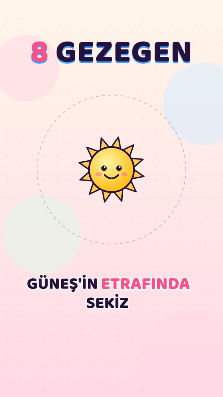Çocuklar için güneş sistemi: gezegenler güneşe yakınlık sırasıyla, her birinin bir ilginç bilgisiyle. Motif ile üretilen videodan bir kare.