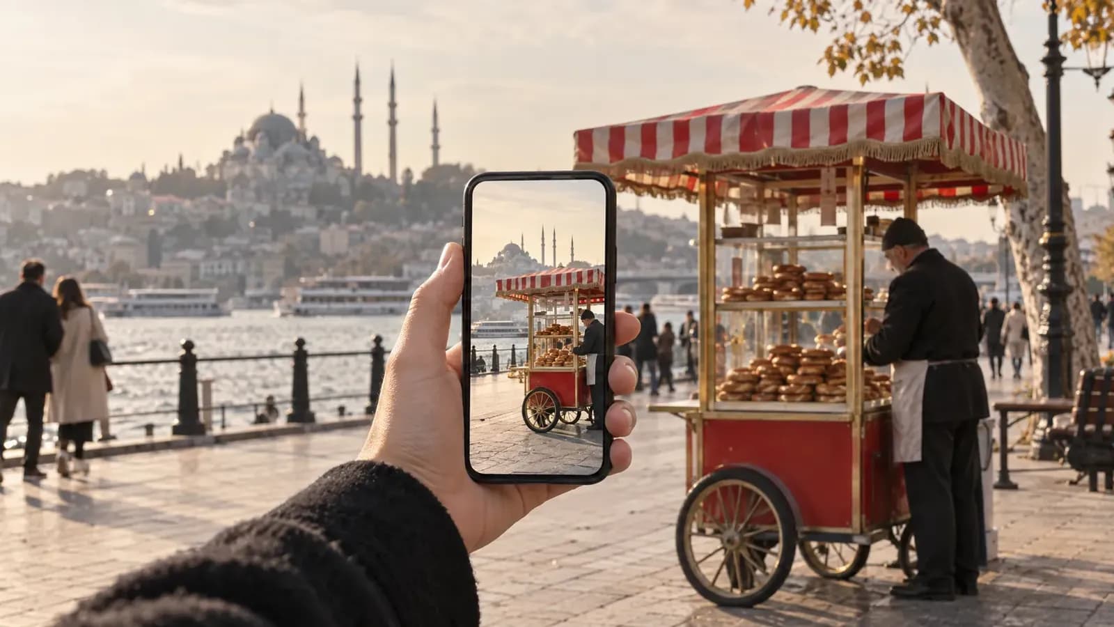 İstanbul'da simit arabasını dikey çeken telefon